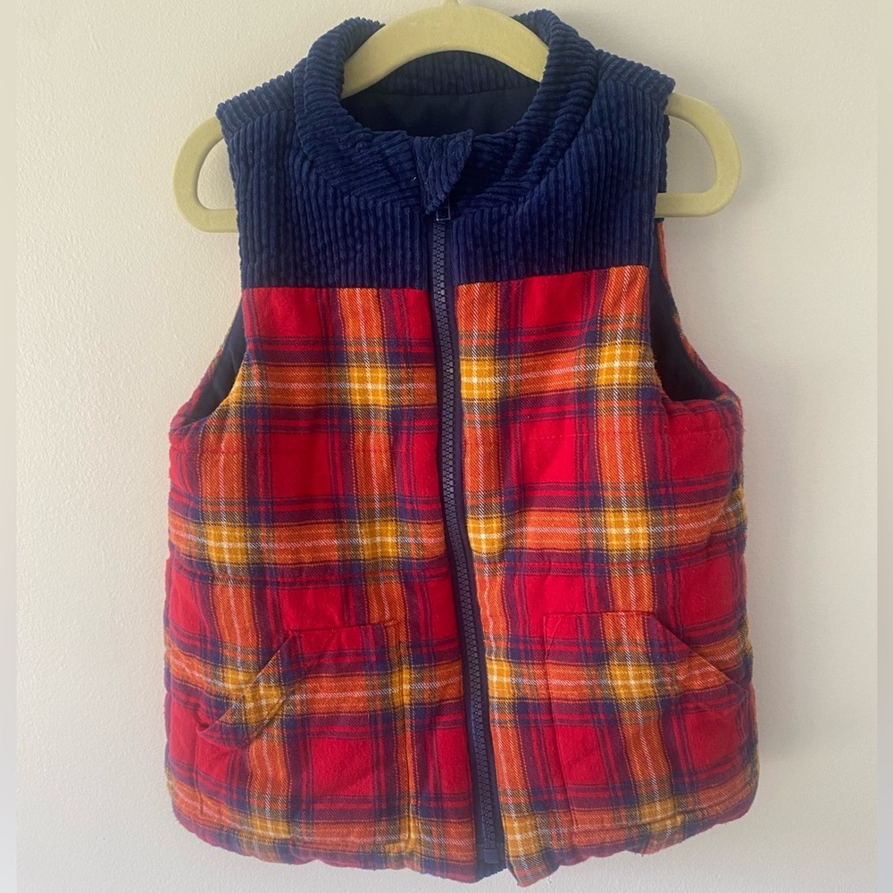Vintage Tahari Kids Vest Size 5 Corduroy Plaid Flannel Lined Zip Up Pockets 90s